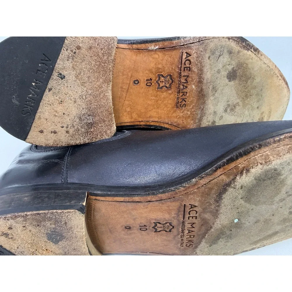 Ace Marks Mens Black Leather Chelsea‎ Boots Handcrafted in Italy Size 10 D
